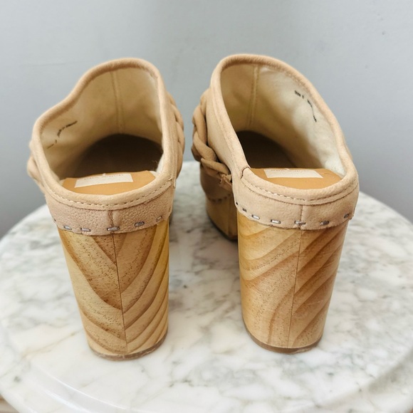Dolce Vita Hila Braided Leather Wooden Platform Clogs in Sand Size 8 - Picture 11 of 15